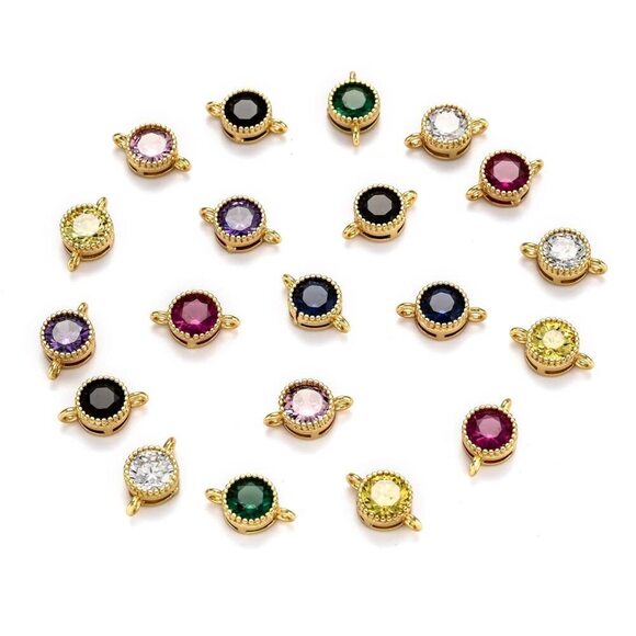 Jewelry - 2130 10pcs Micro Pave Round Links Clear Crystal Double Loop Charms Real